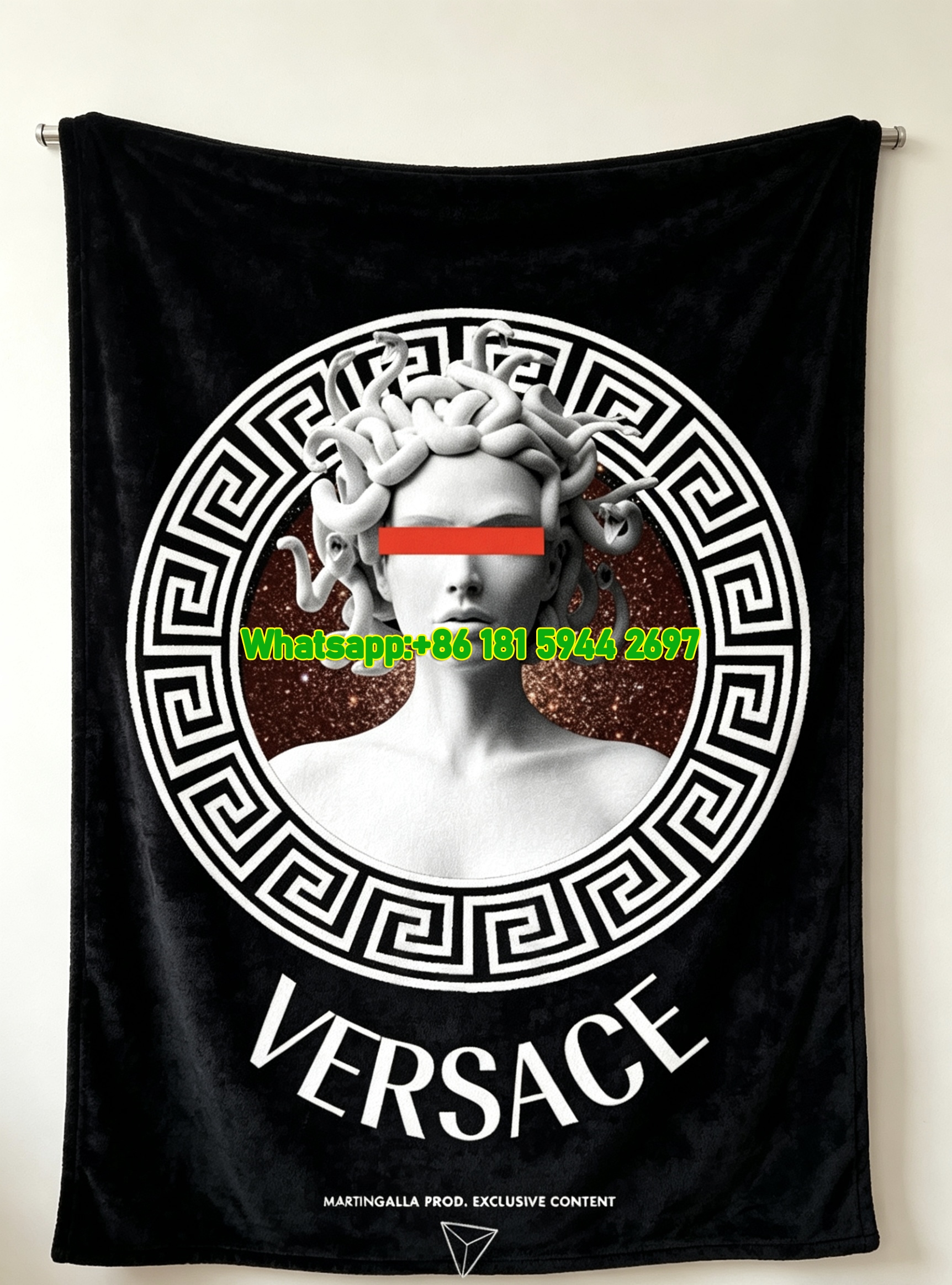 Versace Black Background Medusa Print Flannel Sofa Throw Blanket IMG_1359